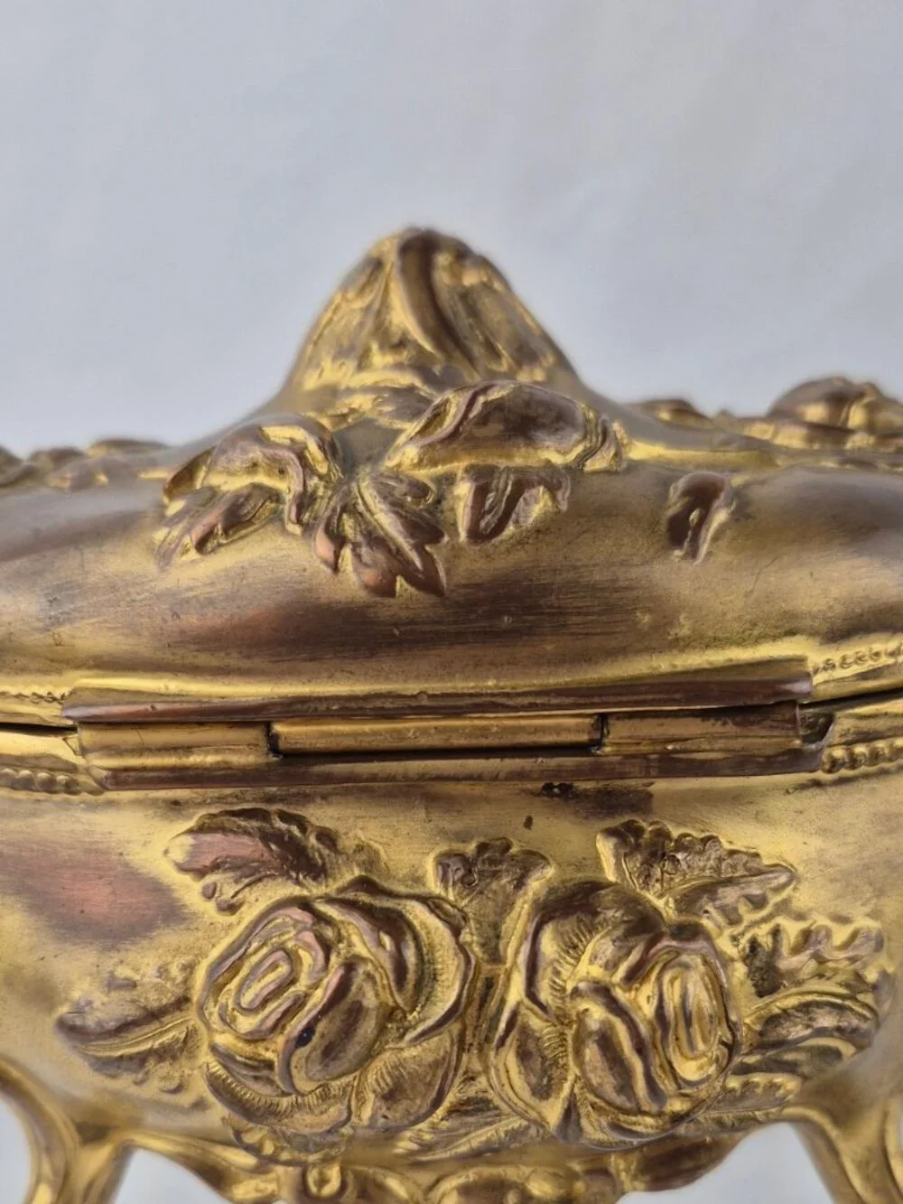 N.B. Rogers Art Nouveau Trinket Box 812-882 Jewelry Casket Rose Floral Gold Tone